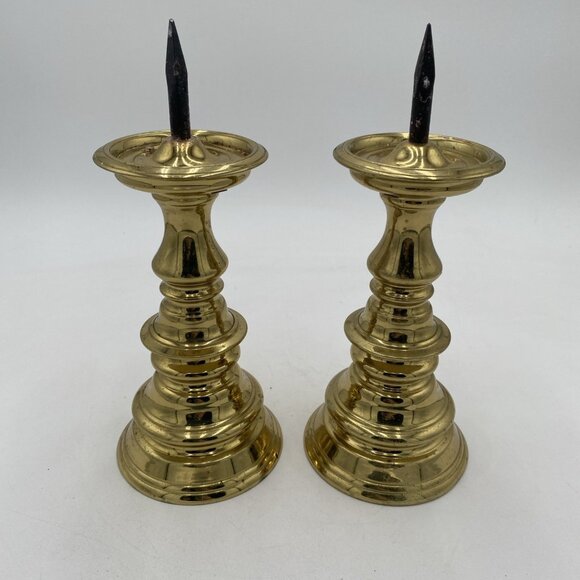 Vintage Virginia Metalcrafters Williamsburg Brass Candlesticks 10" Candle Set 2 - Picture 8 of 14